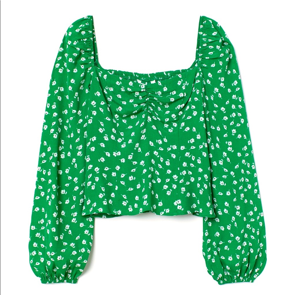H&M Green floral Puff Sleeved top